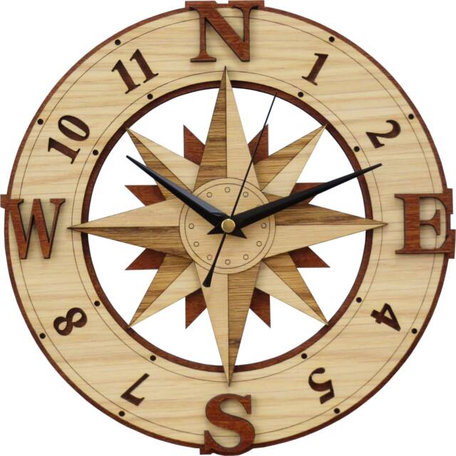 Compass Clock in Wood - Wind Rose Windrose - image 1