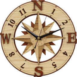 Compass Clock in Wood - Wind Rose Windrose - thumbnail 1