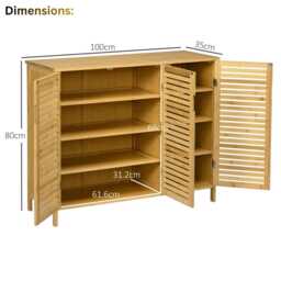 Shoe Cabinet 3 Door Storage With 8 Shelves For 16 Pairs, Natural Wood Finish - thumbnail 4
