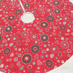 Red Christmas Tree Skirt Gingerbread Fabric Xmas Holiday Decor Swedish Ornament Hearts - thumbnail 2