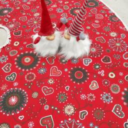 Red Christmas Tree Skirt Gingerbread Fabric Xmas Holiday Decor Swedish Ornament Hearts - thumbnail 3