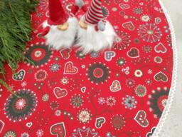 Red Christmas Tree Skirt Gingerbread Fabric Xmas Holiday Decor Swedish Ornament Hearts
