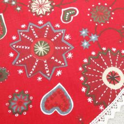 Red Christmas Tree Skirt Gingerbread Fabric Xmas Holiday Decor Swedish Ornament Hearts - thumbnail 4