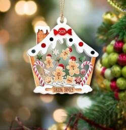 Personalized Gingerbread Family Ornament, Christmas Ornament 2024, 4D Shaker Xmas Ginger Cookie Names Gift - thumbnail 1