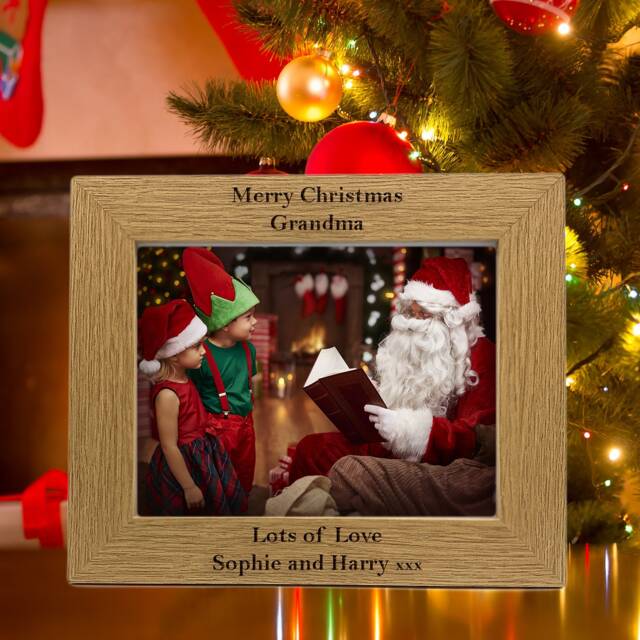 Engraved Oak Veneer Christmas Photo Frame - Personalized Gift - image 1