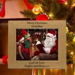 Engraved Oak Veneer Christmas Photo Frame - Personalized Gift