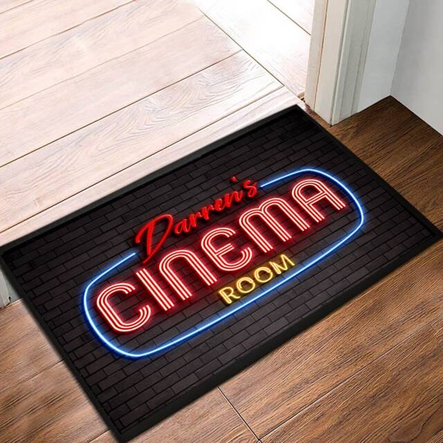 Personalised Cinema Room Mat - Any Name Neon Style Movie Door 60 X 40 cm - image 1