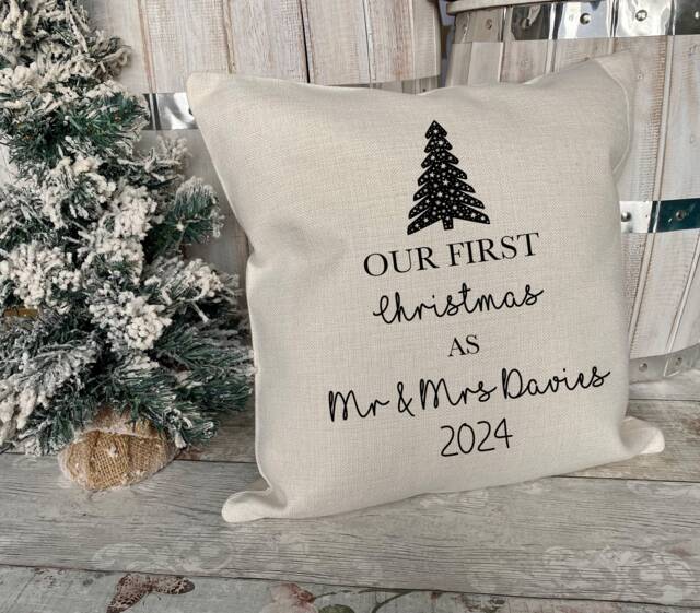 First Christmas As Mr & Mrs, 1st Married Decoration, Mrs Gift, Couple & Cushion, Bride Groom Gifts - image 1
