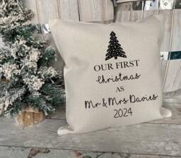 First Christmas As Mr & Mrs, 1st Married Decoration, Mrs Gift, Couple & Cushion, Bride Groom Gifts - thumbnail 1