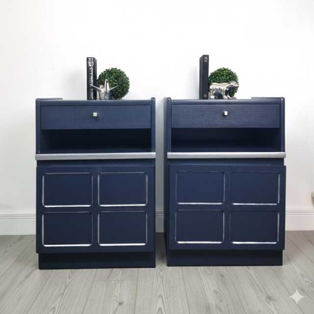 Nathan Teak Navy Blue Bedside Cabinets - image 1