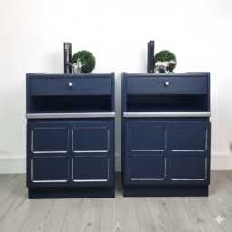 Nathan Teak Navy Blue Bedside Cabinets