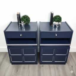 Nathan Teak Navy Blue Bedside Cabinets - thumbnail 3