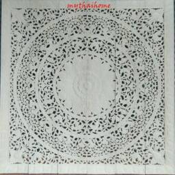 White Thai Queen Size Bed Wood Headboard Sculpture Lotus Flower Mandala Wooden Craved Carving Carve Teak Art Panel Wash Wall Home Decor - thumbnail 2