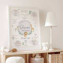 On The Day You Were Born Personalised Safari Baby Keepsake Print - New Gift Unisex For Boy & Girl Christening - thumbnail 2
