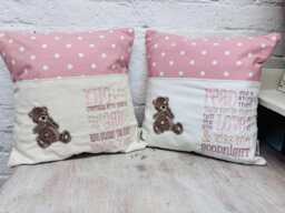 Cute Pink Teddy Reading Book Cushion in A Choice Of Welsh Or English