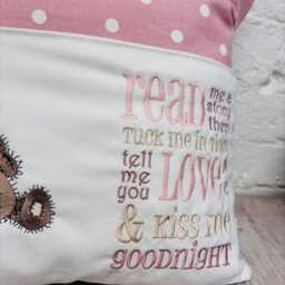Cute Pink Teddy Reading Book Cushion in A Choice Of Welsh Or English - thumbnail 2