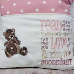 Cute Pink Teddy Reading Book Cushion in A Choice Of Welsh Or English - thumbnail 4