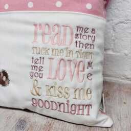 Cute Pink Teddy Reading Book Cushion in A Choice Of Welsh Or English - thumbnail 3