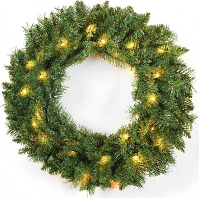 24 Inch Christmas Wreath Decorative With Light Door Winter Pine Cone - Nature Plain