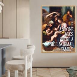 If Anyone Asks We're A Nice Normal Family, Kitchen Print, Maximalist Framed Wall Art, Funny Altered Art - thumbnail 3