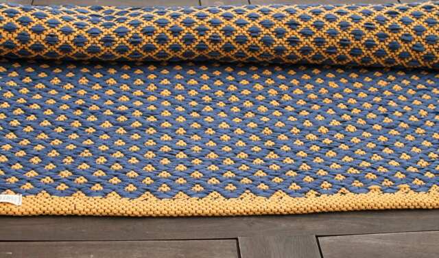 Navy & Mustard Geometric Runner Rug Cotton Kitchen, Living Room, Hall Rug - image 1