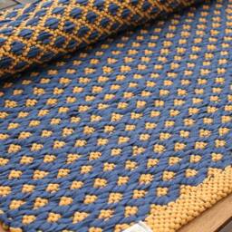 Navy & Mustard Geometric Runner Rug Cotton Kitchen, Living Room, Hall Rug - thumbnail 2
