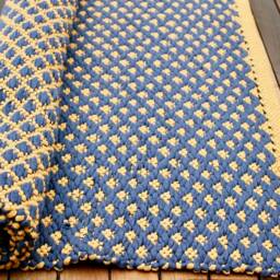 Navy & Mustard Geometric Runner Rug Cotton Kitchen, Living Room, Hall Rug - thumbnail 3