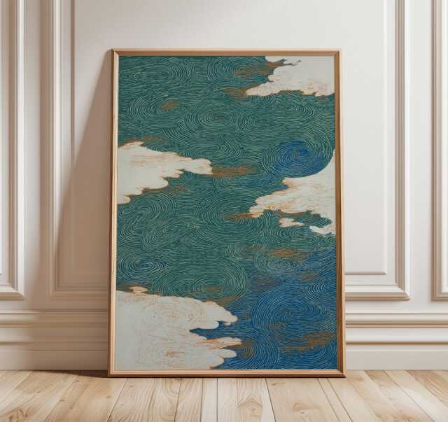 Abstract Cloud Wall Art Print - Swirling Sky & Wind Pattern Illustration Japanese Inspired Modern Poster - image 1