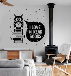 Wall Vinyl Decal Quote I Love Read Books Owl Cute Romantic Bedroom Decor 1393Dz - thumbnail 1