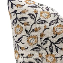 Designer Floral Mustard & Black On Natural Linen Pillow Cover, Mustard Pillow, Farmhouse Decorative Throw Pillow - thumbnail 2