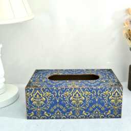 Blue & Gold Baroque Style Tissue Cover, Wooden Box, Hand Crafted Home Decor - thumbnail 2