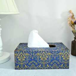 Blue & Gold Baroque Style Tissue Cover, Wooden Box, Hand Crafted Home Decor - thumbnail 3