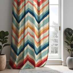 Colorful Chevron Stripe Curtain, Bold Waves Drape, Modern Geometric Window Treatment, Custom Size Available, Made To Order Curtain Panels - thumbnail 2