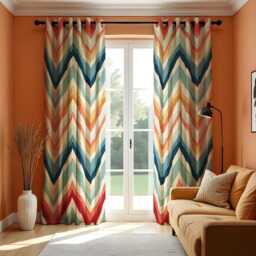 Colorful Chevron Stripe Curtain, Bold Waves Drape, Modern Geometric Window Treatment, Custom Size Available, Made To Order Curtain Panels - thumbnail 3