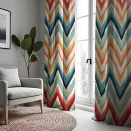 Colorful Chevron Stripe Curtain, Bold Waves Drape, Modern Geometric Window Treatment, Custom Size Available, Made To Order Curtain Panels - thumbnail 1