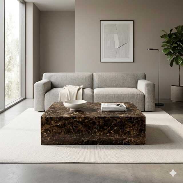 Emperador Dark Genuine Marble Rectangular Low Coffee Table - image 1