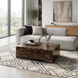 Emperador Dark Genuine Marble Rectangular Low Coffee Table - thumbnail 3