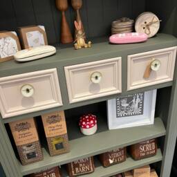 Sold Solid Wood Bookcase, Large, Tall, Shelves, Drawers, Storage, Living/Dining Room, Fusion Mineral Paint, Sage Green, Cream, Dixie Belle - thumbnail 2
