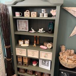 Sold Solid Wood Bookcase, Large, Tall, Shelves, Drawers, Storage, Living/Dining Room, Fusion Mineral Paint, Sage Green, Cream, Dixie Belle - thumbnail 4