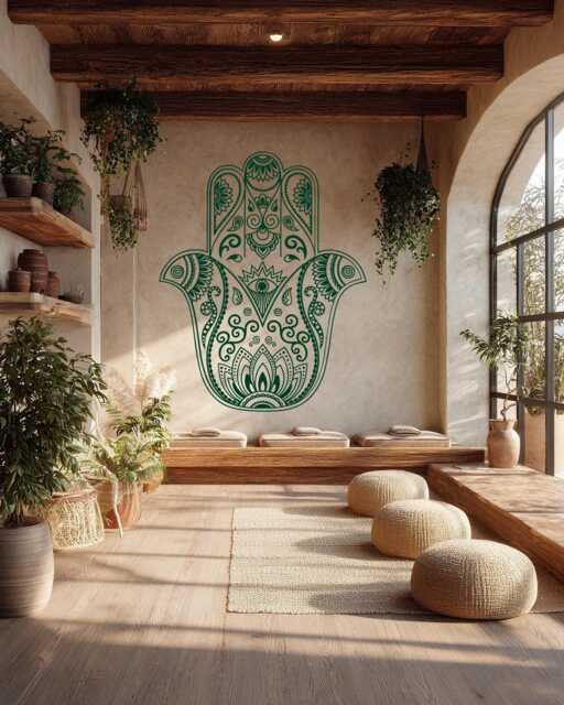 Hamsa Hand Wall Decal, Of Fatima, Yoga Studio Mural, Protection Symbol Sticker - image 1