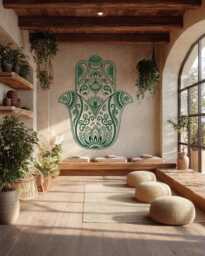 Hamsa Hand Wall Decal, Of Fatima, Yoga Studio Mural, Protection Symbol Sticker - thumbnail 1