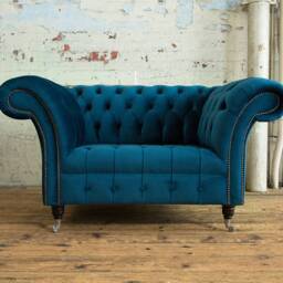 British Handmade Ocean Navy Blue Velvet Chesterfield Snuggle Chair - thumbnail 2