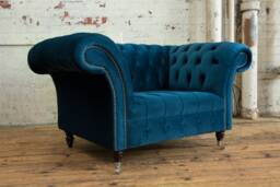 British Handmade Ocean Navy Blue Velvet Chesterfield Snuggle Chair - thumbnail 1