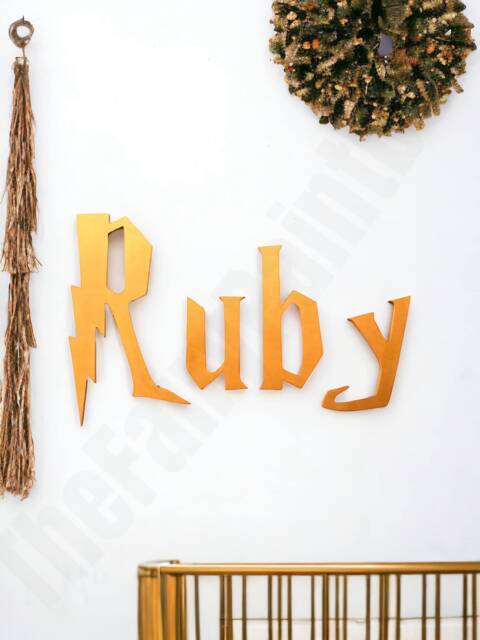 Gold Wizard Academy Wall Letters, Baby Nursery Room Decor, Magical Art, Name Sign, Metallic Decor Letters - image 1