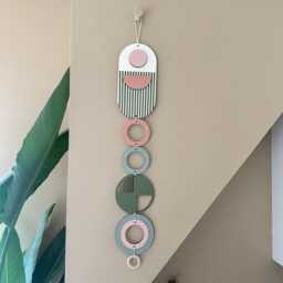 Hand Painted Green & Pink Wall Hanging Art - Handmade Home Decor - Custom Colours & Sizes Available Too - thumbnail 1