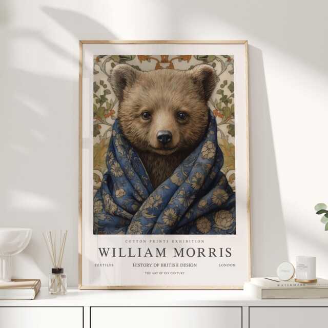 William Morris Print, Art, Exhibition Poster, Woodland Nursery Decor, Bear Gifts, Nature Wall Animal Prints - image 1