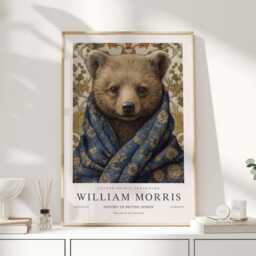 William Morris Print, Art, Exhibition Poster, Woodland Nursery Decor, Bear Gifts, Nature Wall Animal Prints - thumbnail 1