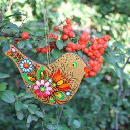Bird Christmas Ornaments Wooden & Hand Painted in Ukrainian Traditional Petrykivka Style - thumbnail 3