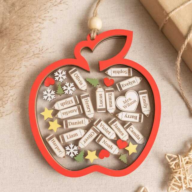 Personalized Teacher Shaker Ornament, Class List, Thank You Gift, School Engraved Christmas, Apple Ornament R88 - image 1