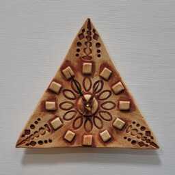 Hand Made Triangular Brown Terracotta & Natural Clay Matt Ceramic Wall Clock Quartz Movement 23 cm 9 - thumbnail 2